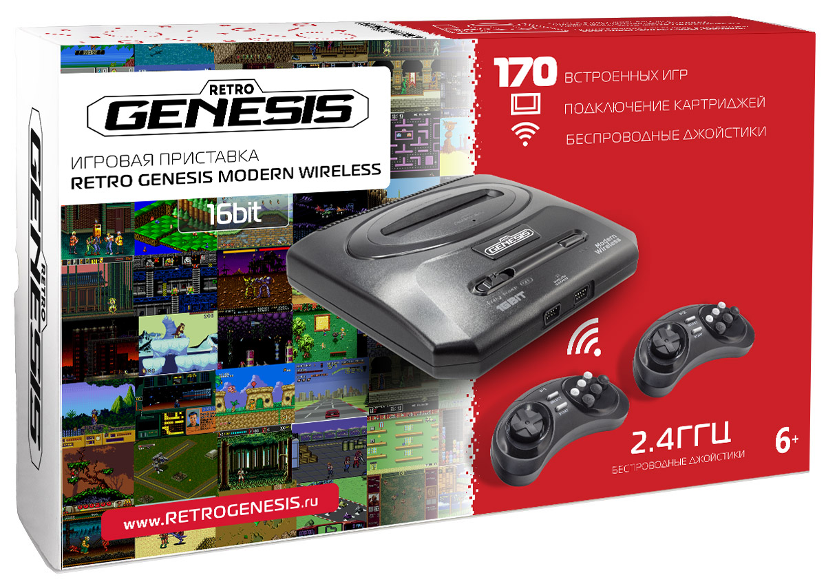 SEGA Retro Genesis Modern Wireless + 170 игр + 2 беспроводных джойстика 2.4ГГц